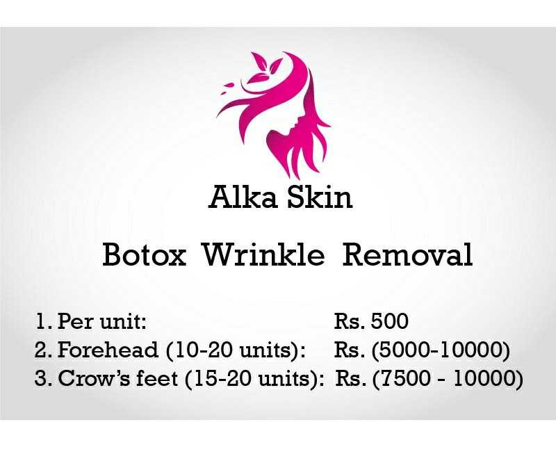 Price quotation for botox treatment for wrinkle removal at Alka Skin and Dermatology.